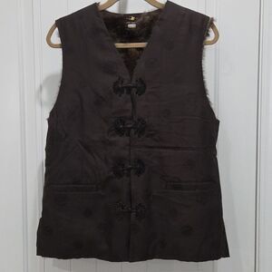 Golden Swallow Mink Fur Lined Amazing Frog Closure Brocade vintage vest,  Med